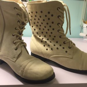 Nude studded combat boots